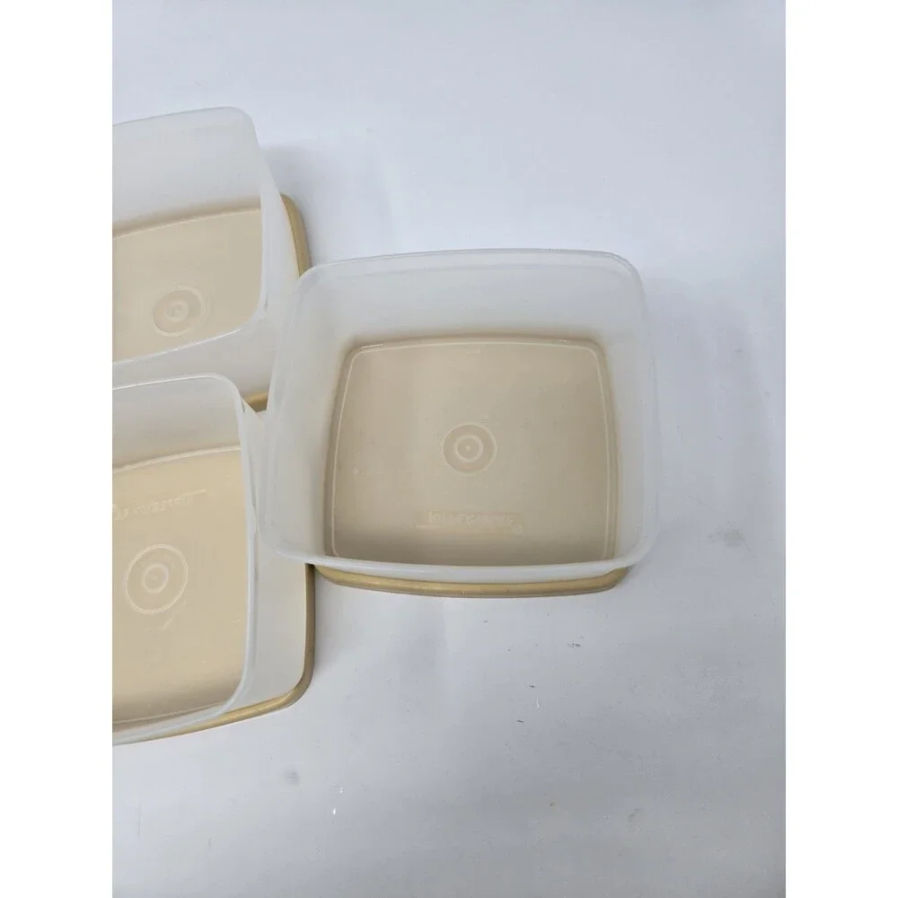 VINTAGE TUPPERWARE LOT OF 12 FOOD STORAGE CONTAINERS KHAKI SAND LIDS STACKABLE